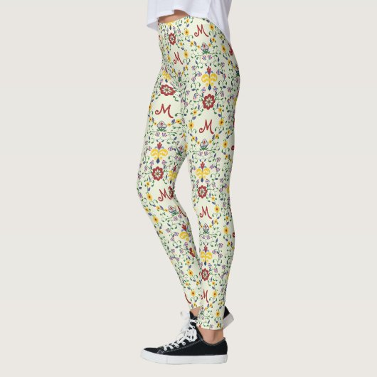 Scandinavisch Rosemaling Monogram Patroon Nordic Leggings (Links)