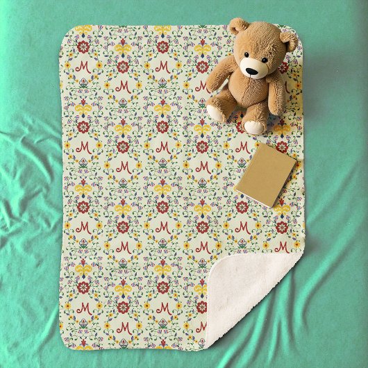 Scandinavisch Rosemaling Monogram Patroon Nordic Sherpa Deken