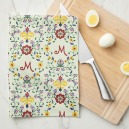Scandinavisch Rosemaling Monogram Patroon Nordic Theedoek