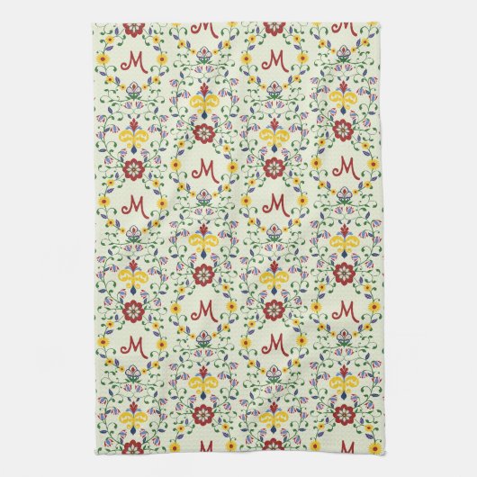Scandinavisch Rosemaling Monogram Patroon Nordic Theedoek (Verticaal)