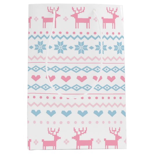 Scandinavisch roze & Blue Ski Sweater Pattern Medium Cadeauzakje (Voorkant)