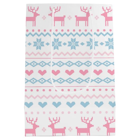 Scandinavisch roze & Blue Ski Sweater Pattern Medium Cadeauzakje (Achterkant)