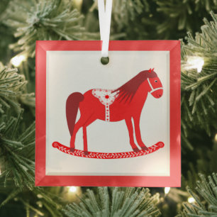 Scandinavisch schommelpaard glas ornament