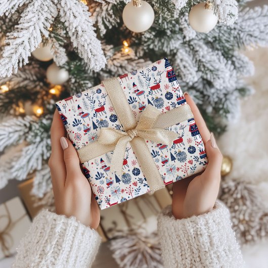 Scandinavisch thema kerstsymbolen patroon cadeaupapier