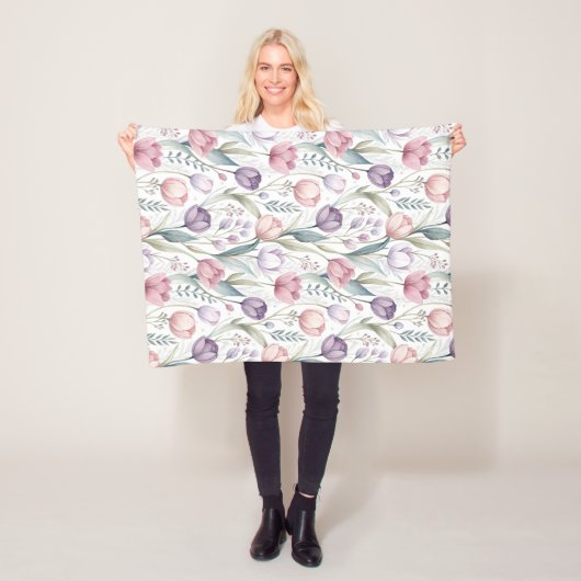 Scandinavisch tulp bloemmotief fleece deken (In situ)