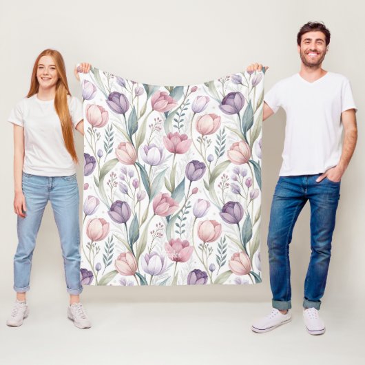 Scandinavisch tulp bloemmotief fleece deken (In situ)