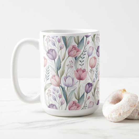 Scandinavisch tulp bloemmotief koffiemok (Met donut)