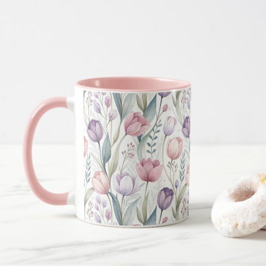 Scandinavisch tulp bloemmotief mok (Met donut)