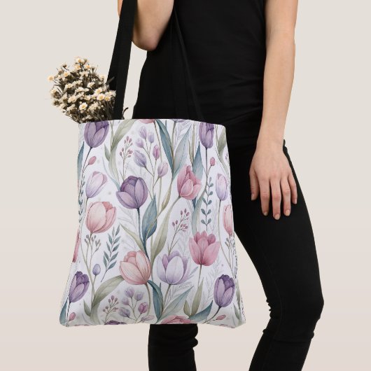 Scandinavisch tulp bloemmotief tote bag (Dichtbij)