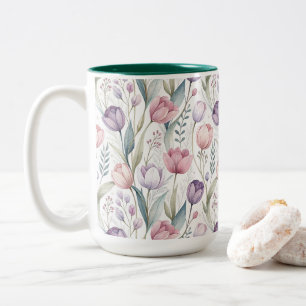 Scandinavisch tulp bloempatroon tweekleurige koffiemok