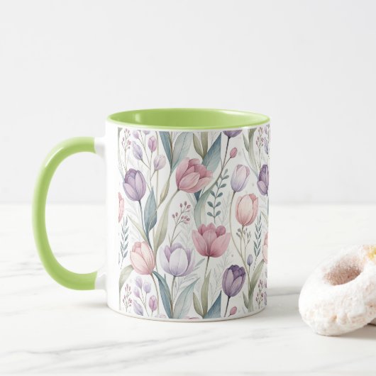 Scandinavisch tulpenbloempatroon mok (Met donut)