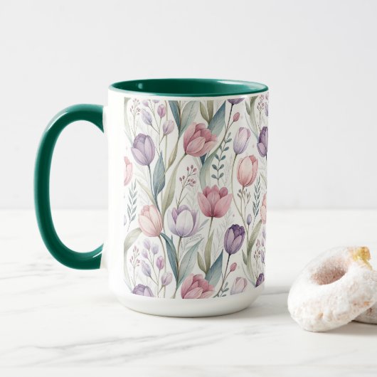 Scandinavisch tulpenbloempatroon mok (Met donut)