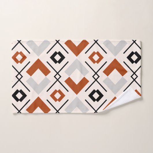 Scandinavisch verbrand oranje grijs en beige geome bad handdoek (Handdoek)
