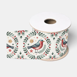 Scandinavisch Vintage Kerst Folk Art Patroon Grosgrain Lint