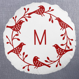 Scandinavisch vogelkrans monogram rond kussen