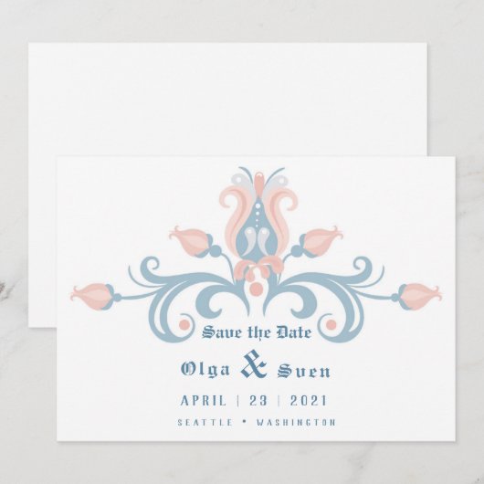 Scandinavisch volk save the date (Voorkant / Achterkant)