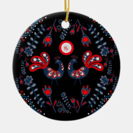 Scandinavisch Volks Kunst Ornament Geborduurd Mono