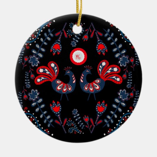 Scandinavisch Volks Kunst Ornament Geborduurd Mono (Voorkant)