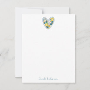 Scandinavisch volksbloemhart blauw gepersonaliseer notitiekaartje