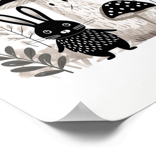 Scandinavisch Volkskonijn & Mushroom Art Poster (Hoek)