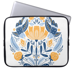 Scandinavisch Volkskunst Bloemen Ornament Laptop Sleeve