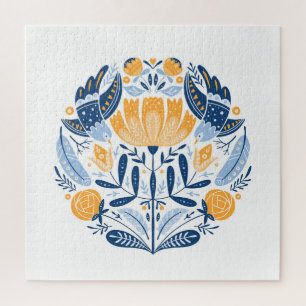 Scandinavisch Volkskunst Bloemen Ornament Legpuzzel
