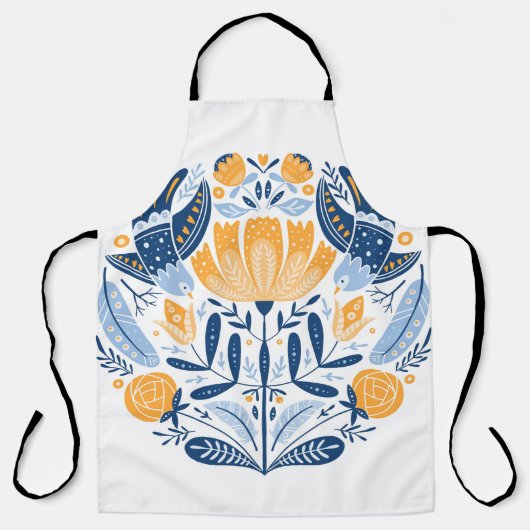 Scandinavisch Volkskunst Bloemen Ornament Schort (Voorkant)