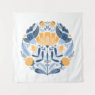 Scandinavisch Volkskunst Bloemen Ornament Wandkleed