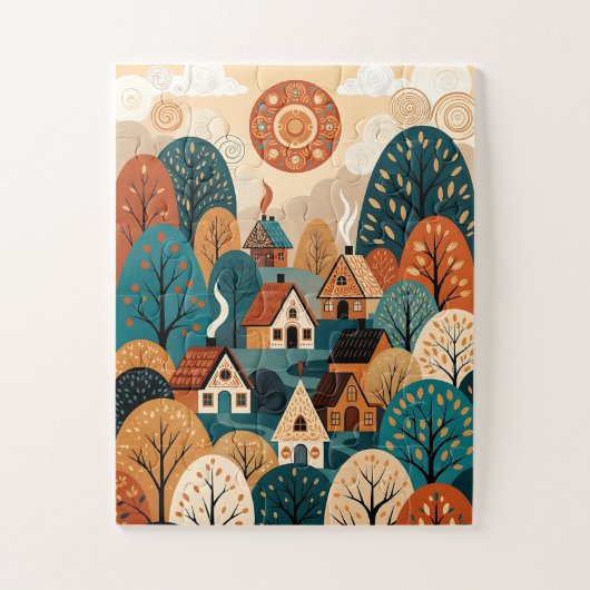 Scandinavisch Volkskunst Dorp - Herfstheuvels & Co Legpuzzel (Verticaal)