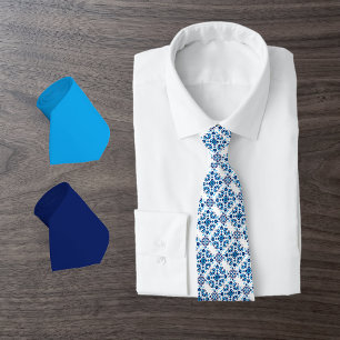 Scandinavisch Volkskunstpatroon in Blauw en Wit Stropdas