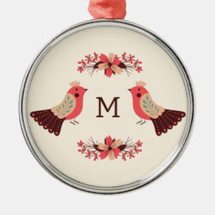 Scandinavisch volksmotief met vogels en bloemen metalen ornament