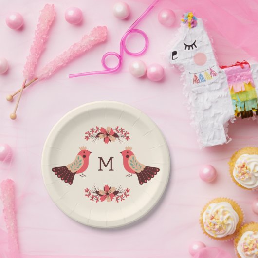 Scandinavisch volksmotief met vogels en bloemen papieren bordje (Feest)