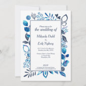 Scandinavisch winter blauw-grijs bloemmotief kaart (Voorkant)