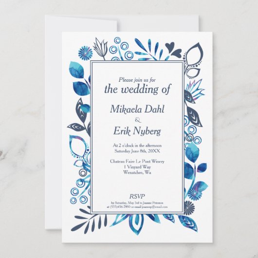 Scandinavisch winter blauw-grijs bloemmotief kaart (Voorkant)