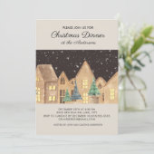 Scandinavisch Winter Sneeuw Dorp Kerst Diner Kaart (Staand voorkant)