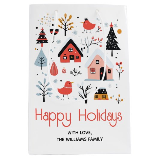 Scandinavisch winterlandschap Kerstvakantie Medium Cadeauzakje (Voorkant)