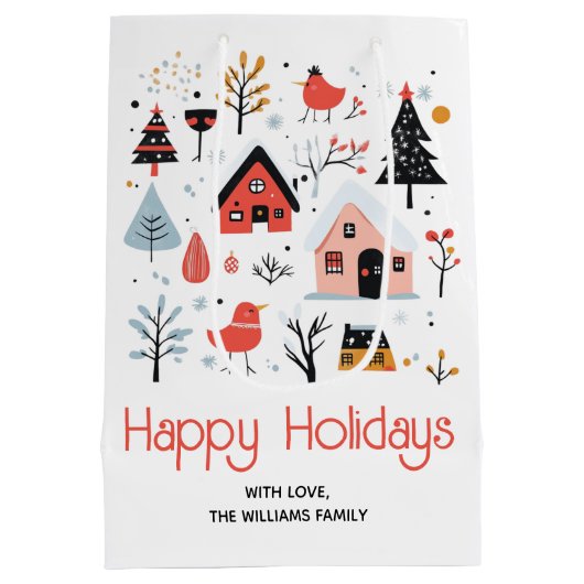 Scandinavisch winterlandschap Kerstvakantie Medium Cadeauzakje (Achterkant)