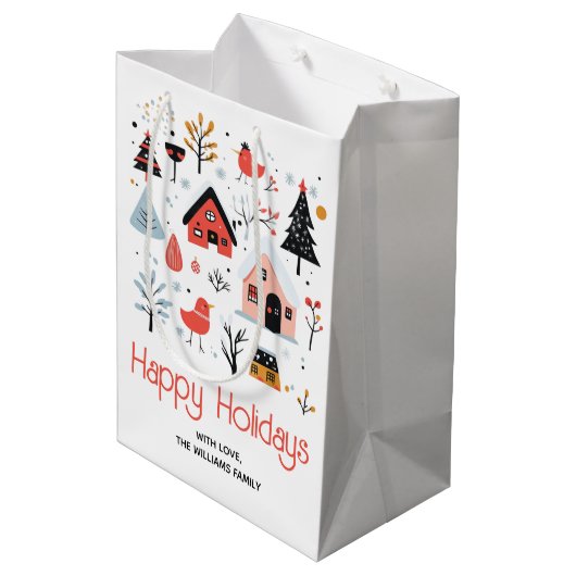 Scandinavisch winterlandschap Kerstvakantie Medium Cadeauzakje (Achterkant Gekanteld)