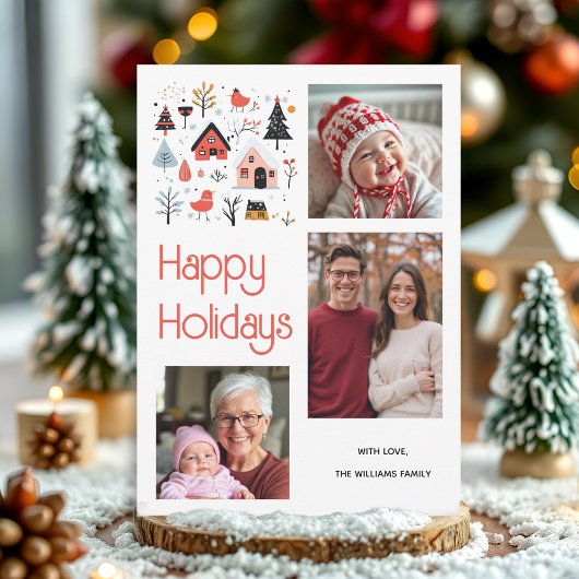 Scandinavisch winterlandschap met kersthuizen feestdagenkaart