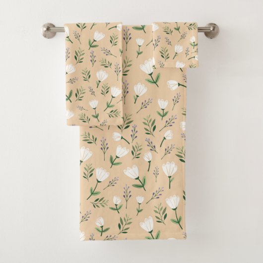 Scandinavisch wit bloemmotief bad handdoek (Insitu)