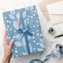 Scandinavisch Zachte Blauwe Blad Witte Bloemmotief