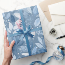 Scandinavisch Zachte Blauwe Blad Witte Bloemmotief