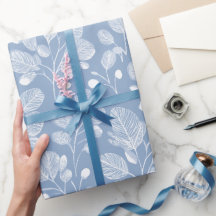 Scandinavisch Zachte Blauwe Blad Witte Bloemmotief