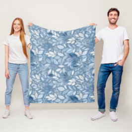 Scandinavisch Zachte Blauwe Blad Witte Bloemmotief Fleece Deken