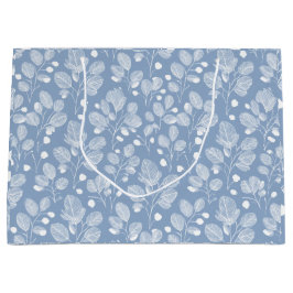 Scandinavisch Zachte Blauwe Blad Witte Bloemmotief Groot Cadeauzakje