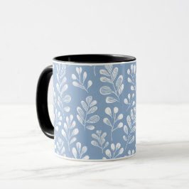 Scandinavisch Zachte Blauwe Blad Witte Bloemmotief Mok