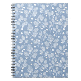 Scandinavisch Zachte Blauwe Blad Witte Bloemmotief Notitieboek