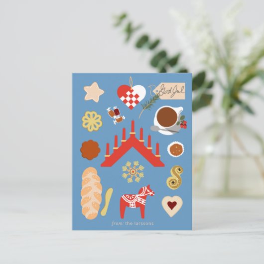 Scandinavisch/Zweeds Jul-kerstboomontwerp Briefkaart (Staand voorkant)