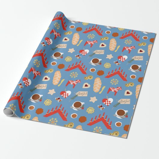 Scandinavisch/Zweeds Jul-kerstboomontwerp Cadeaupapier (Uitgerold)