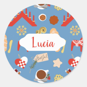 Scandinavisch/Zweeds Jul-kerstboomontwerp Ronde Sticker